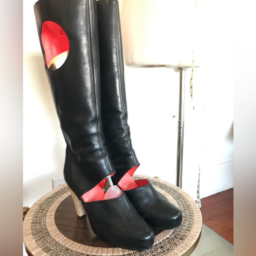 SOLD Matiko Cut Out Opening Black Leather knee high Tall Boots size 9.5 - Picture 2 of 10